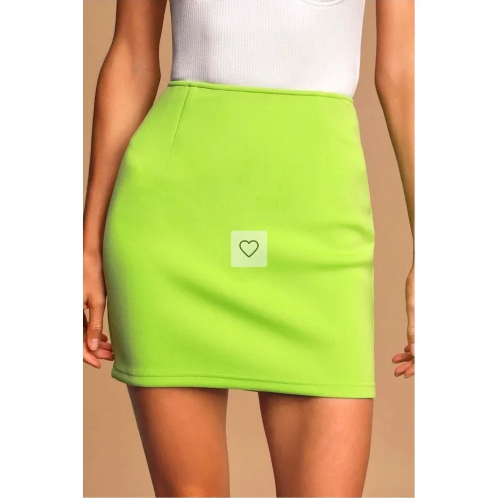 Lulus‎ Women XS She's Bold Neon Green Mini Skirt Bodycon High Waist Scuba Knit